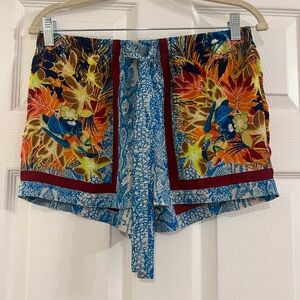 Colorful Snake and Floral Print Silky Shorts